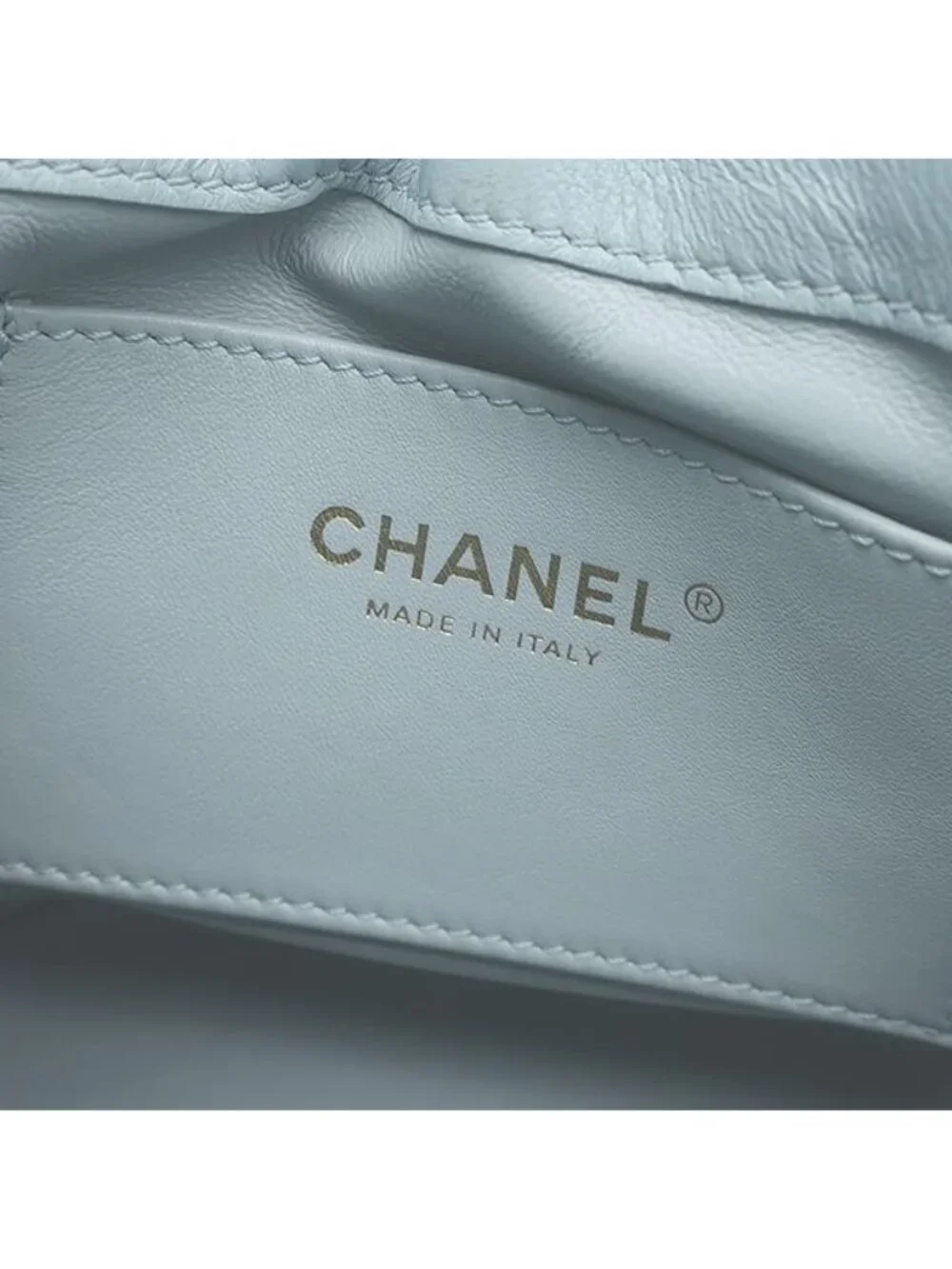 Chanel 2-Way Quilted Mini Bucket Bag Lambskin Light Blue Gold